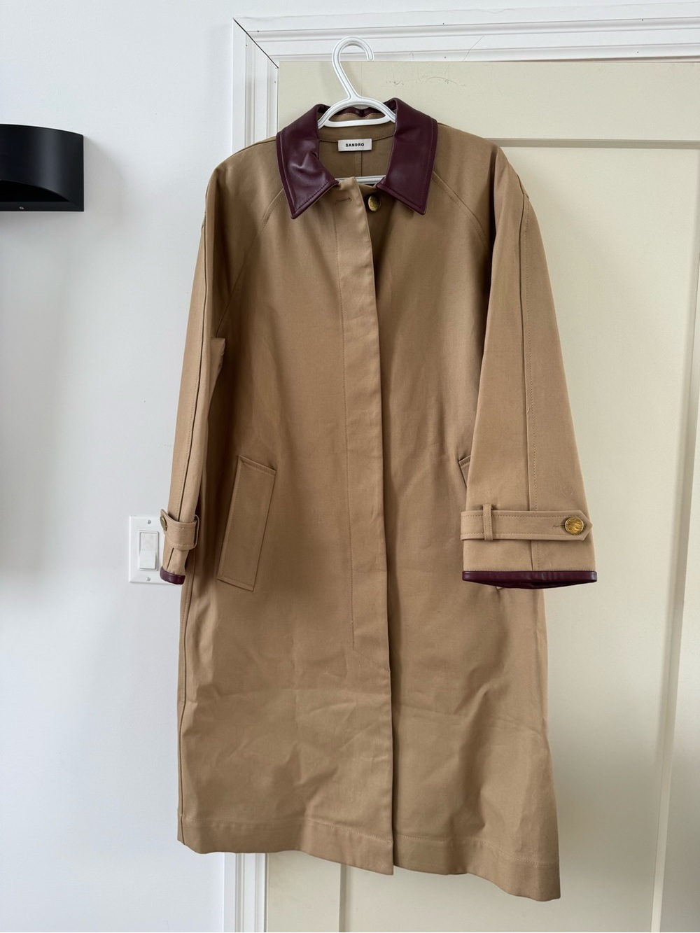Sandro trench coat with leather trims
